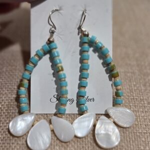 Silver and Turquoise Beaded Earrings